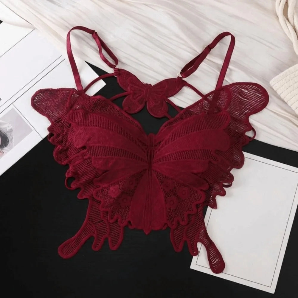 Sweet Backless Butterfly Bras Slim Fit Padded Lace Camisole Flower Korean Style Hollow-out Vest Tops Beach Wear