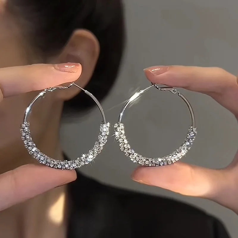 Women's Big Full Crystal Circle Hoop Earrings Fashion Party Wedding Accessory Boucle Oreille Femme Classic round Metal Earrings