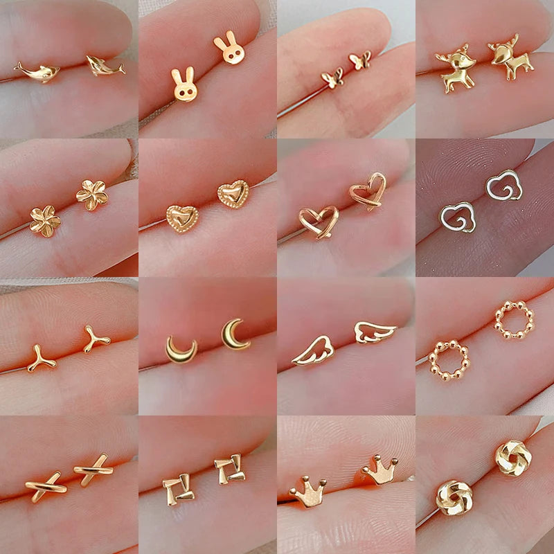 Korean Minimalism Gold Color Small Leaf Butterfly Stud Earrings for Women Hypoallergenic Daily Wear Ear Girls Pierc Gifts
