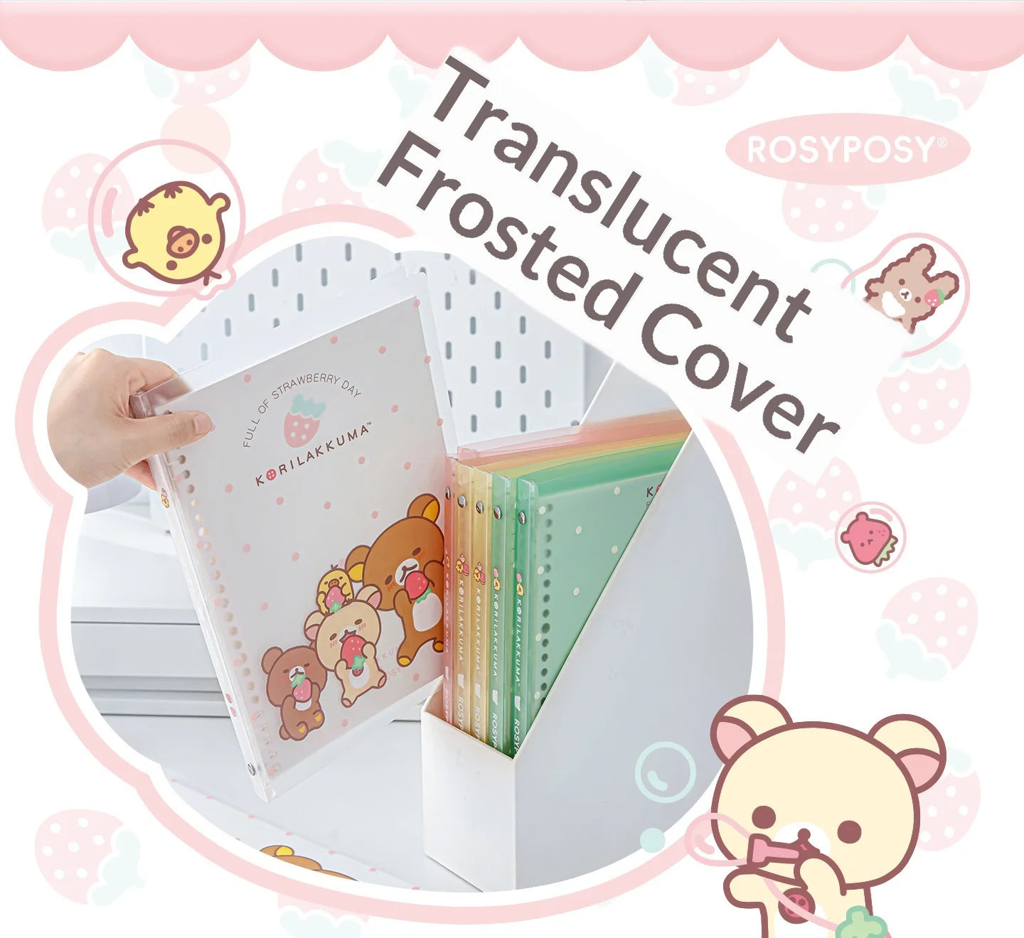 Rosyposy Korilakkuma Strawberry B5 Loose Leaf Notebook Soft Cover Cute Journal For Daily Study Writing Note Taking