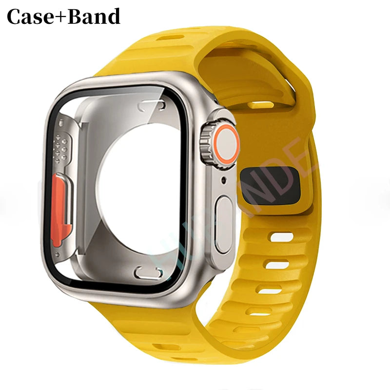 Silicone strap For Apple Watch 44mm 45mm 41mm 40mm Bracelet+Screen protectores Change to Ultra For iWatch Series 9 8 7 SE 6 5 3