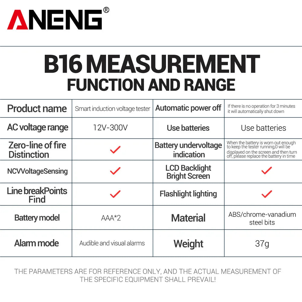 12V-300V AC Voltage Sensing Digital Tester Pen ANENG B16 Word Screwdriver Non-Contact NCV Voltage Sound and Light Alarm Detector