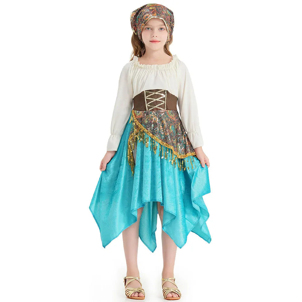 Girls blue flamenco dance costume dress