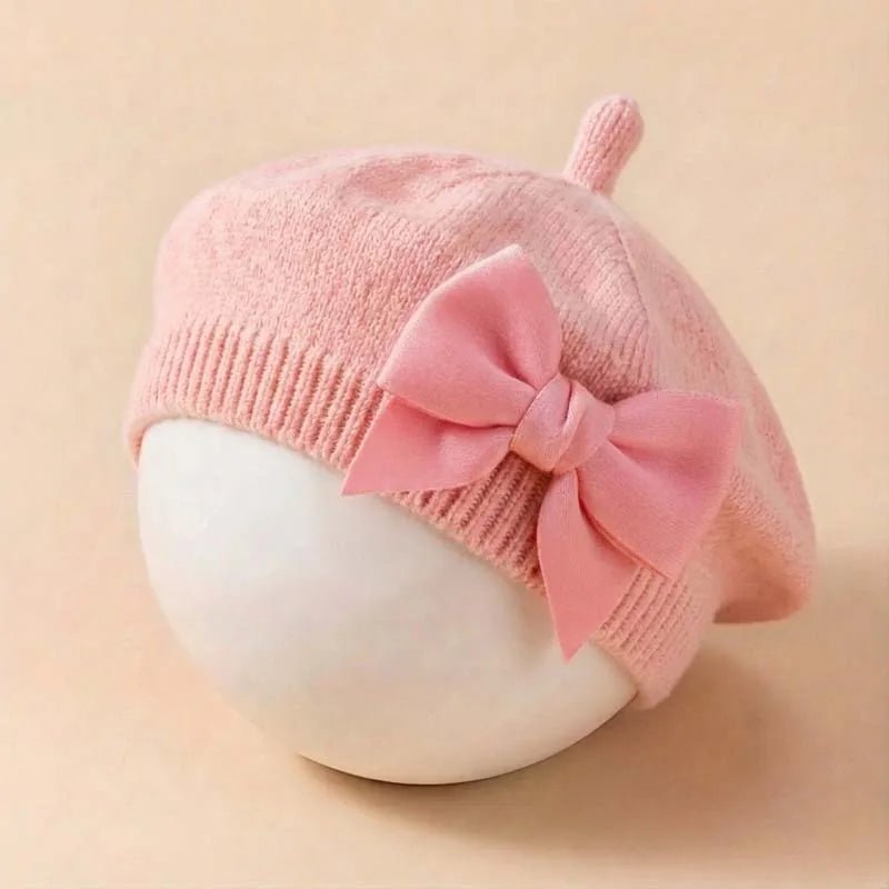 Baby Girl Knit Beret with Bow - Soft Infant Painter Hat - photo 11
