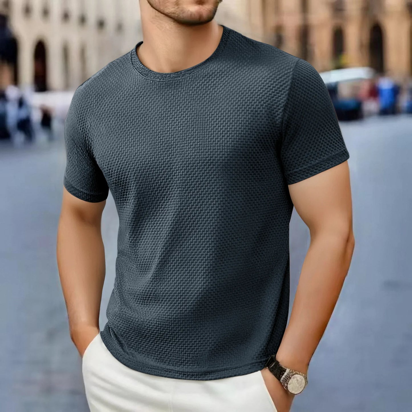 Men's Floral-Print Tee - O-Neck Short Sleeve, Breathable Summer