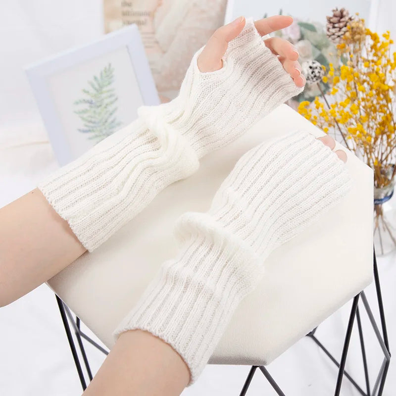 Women's Long Knit Fingerless Gloves, Arm Warmers