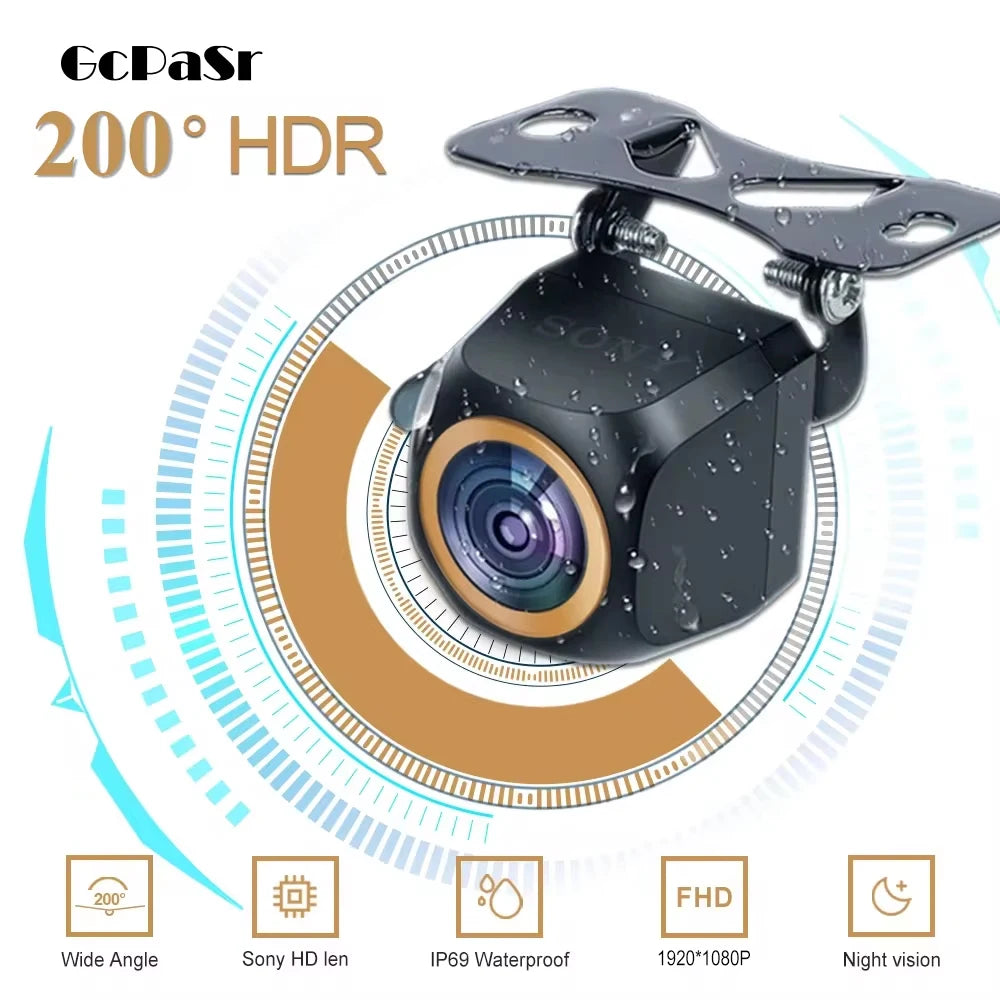 GcPaSr For 200°AHD Fisheye Golden Lens 1920x1080P Car Rear View Camera Full HD Night Vision Vehicle back car reversing Front