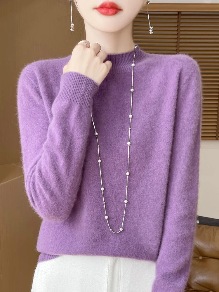 Women's Merino Wool Mock Neck Sweater, Long Sleeve