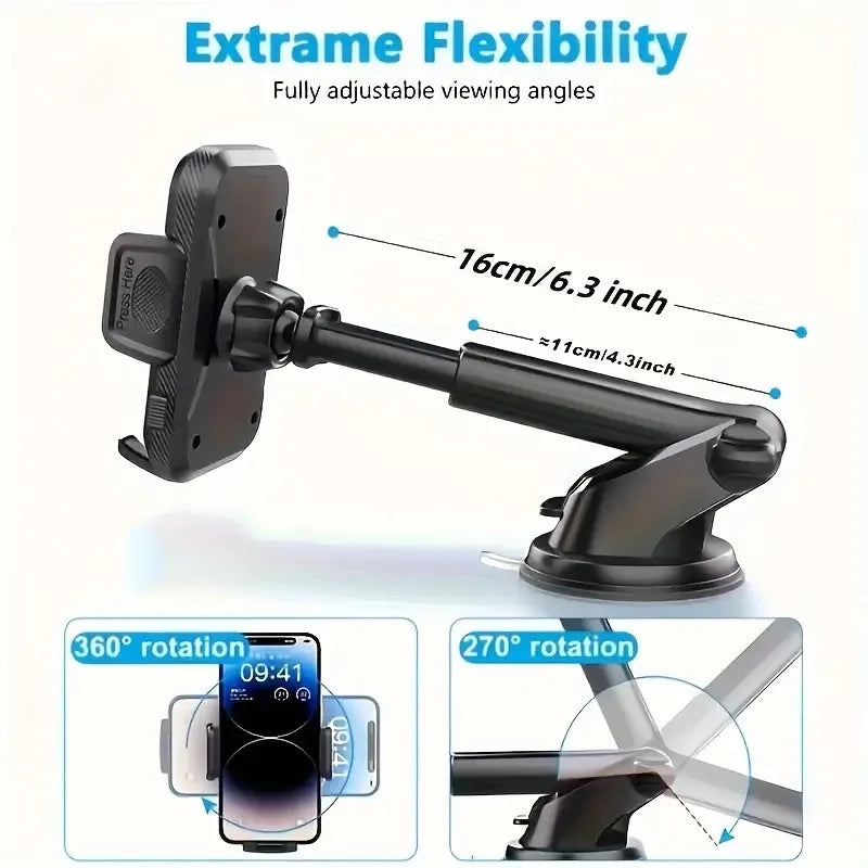 360° Rotatable Dashboard Phone Holder with Navigation & Smart Mount Adjustable Soft PVC Car Phone Stand with 270° Rotating Head