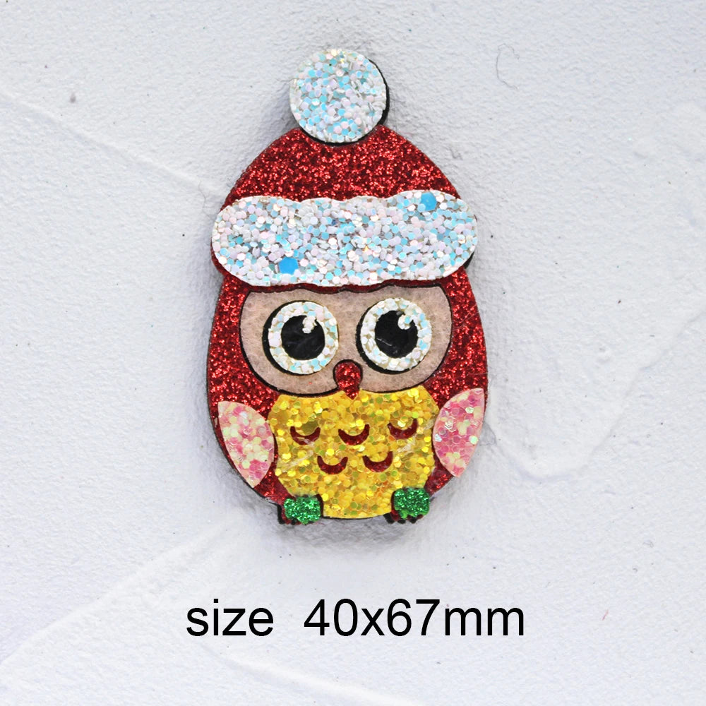 10pcs Glitter Padded Applique Reindeer with Red Nose  for DIY Christmas Hair Clips Bow Accessories Felts Supply Party Decor