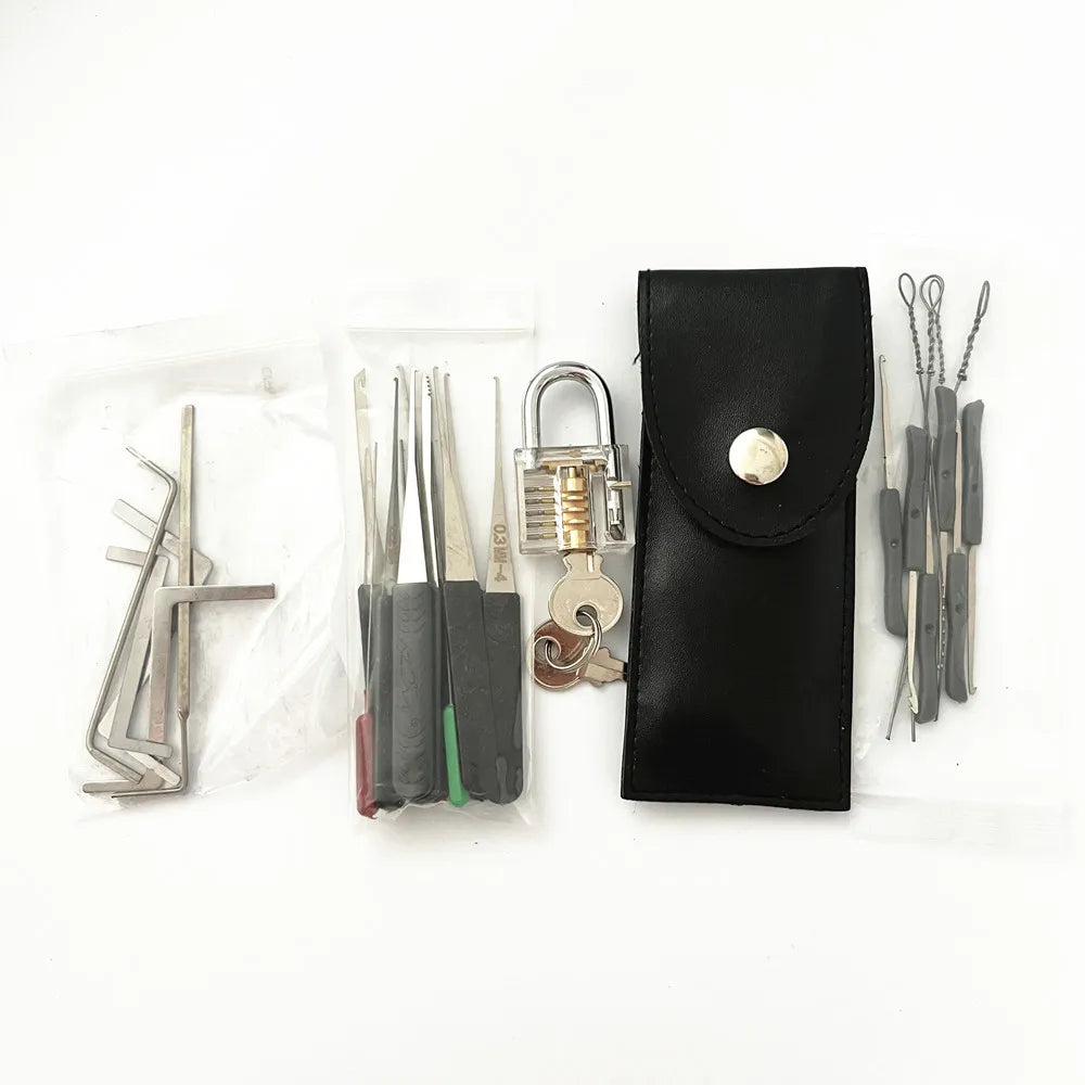 4-in-1/5-in-1 Lock Picking Kit, 10/12/15Pcs Locksmith Supplies with Transparent Lock & Storage Bag for Locksmith Training