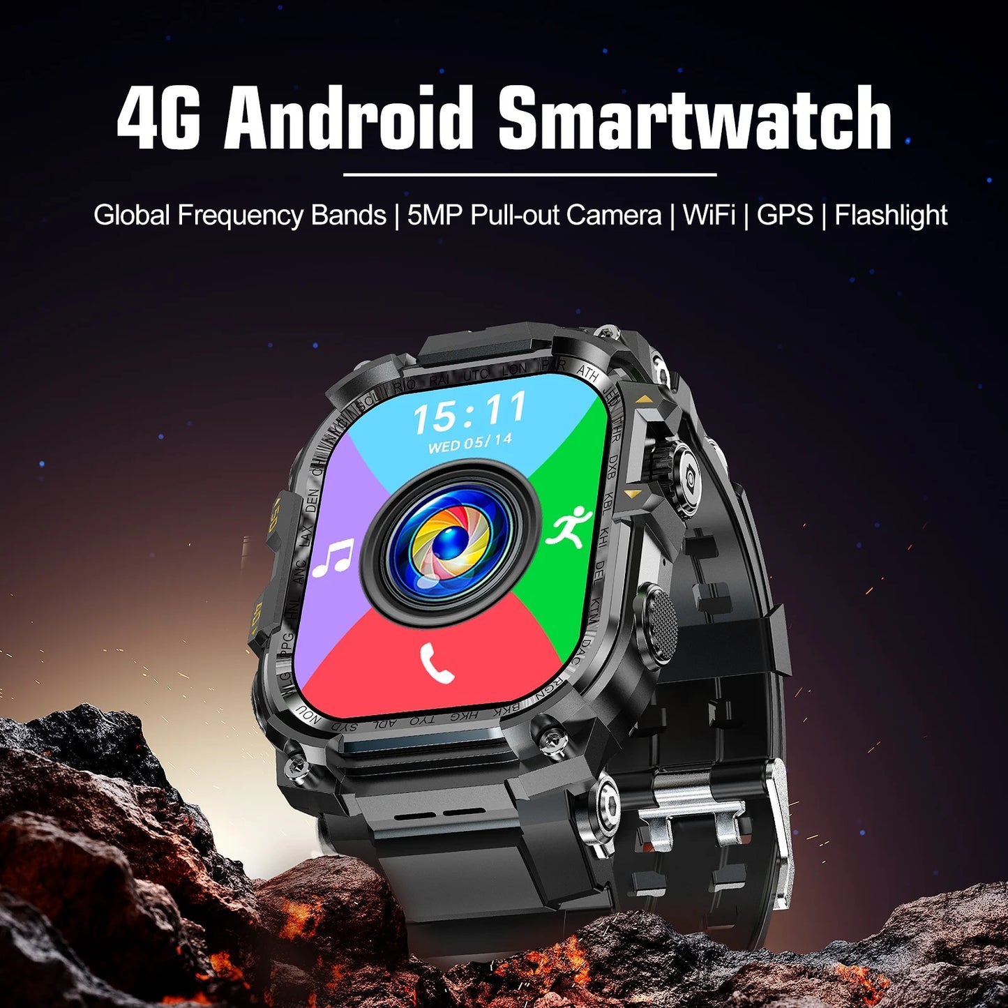 Q888 Smartwatch 4G 5G SIM Card Full Network Android OS GPS WiFi 2.06-inch Rotating Camera 32GB RAM 256GB Storage Latest Model