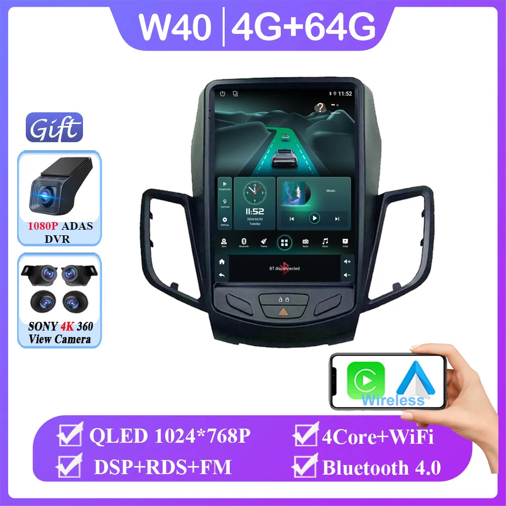 9.7" Android 16 Car Radio Carplay For Ford Fiesta Mk7 2009 2010 2012 2013 2014 2015 2016 Multimedia Player Stereo Screen DVD