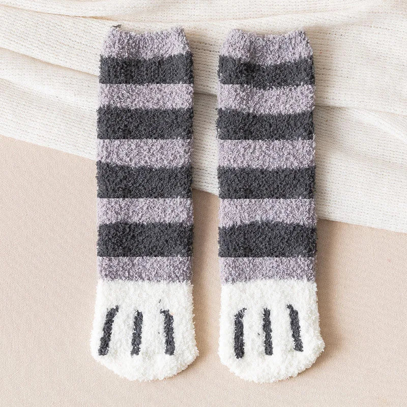 Women's Cat Paw Coral Velvet Socks