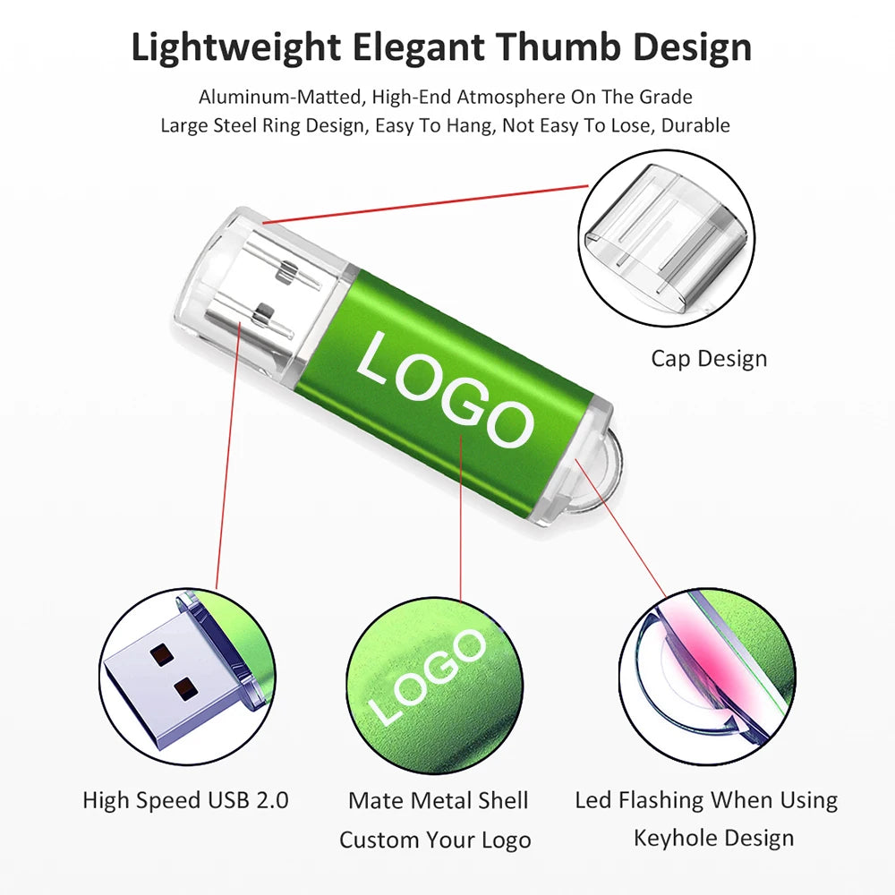 USB 2.0 Flash Drive 10-Pack — Bulk Color Memory Sticks 1GB to 128GB