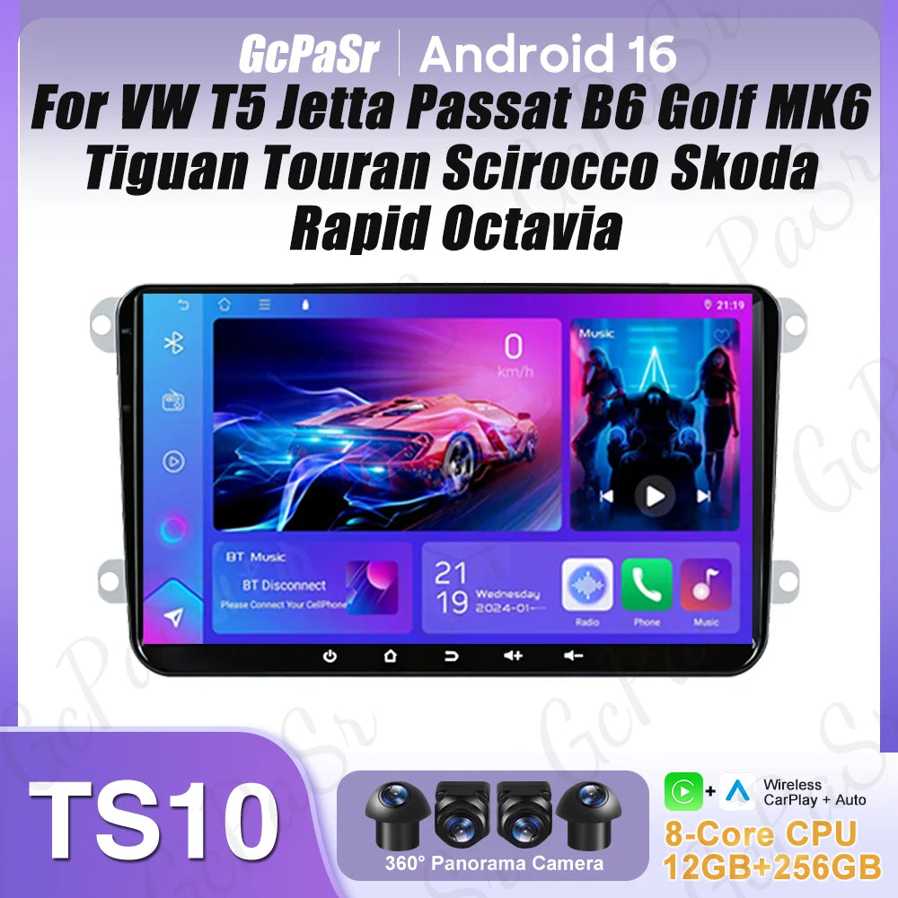 9" Android Car Stereo for VW T5, Jetta, Passat B6, Golf MK6, Tiguan, Touran, Scirocco & Skoda Rapid, Octavia, Seat Leon — CarPlay, GPS