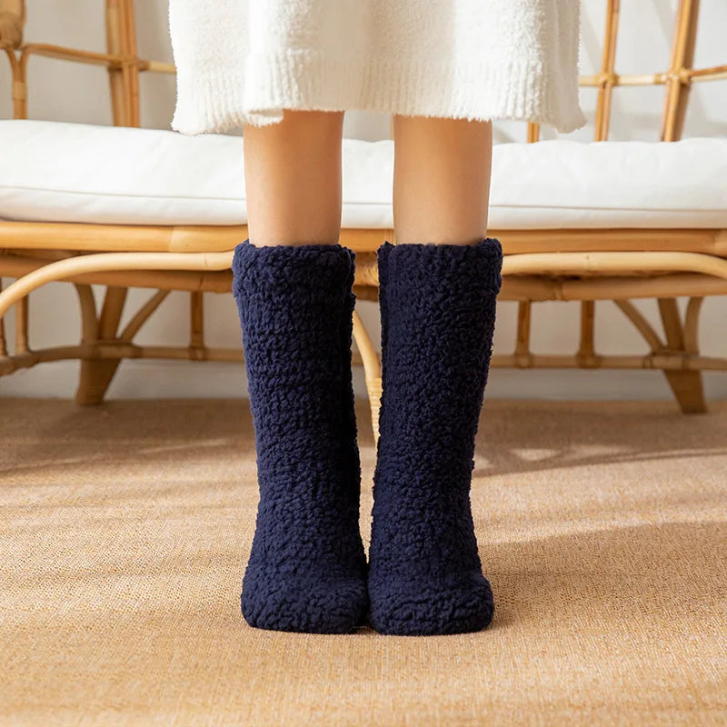 Women's Thick Velvet Slipper Socks with Grip Sole