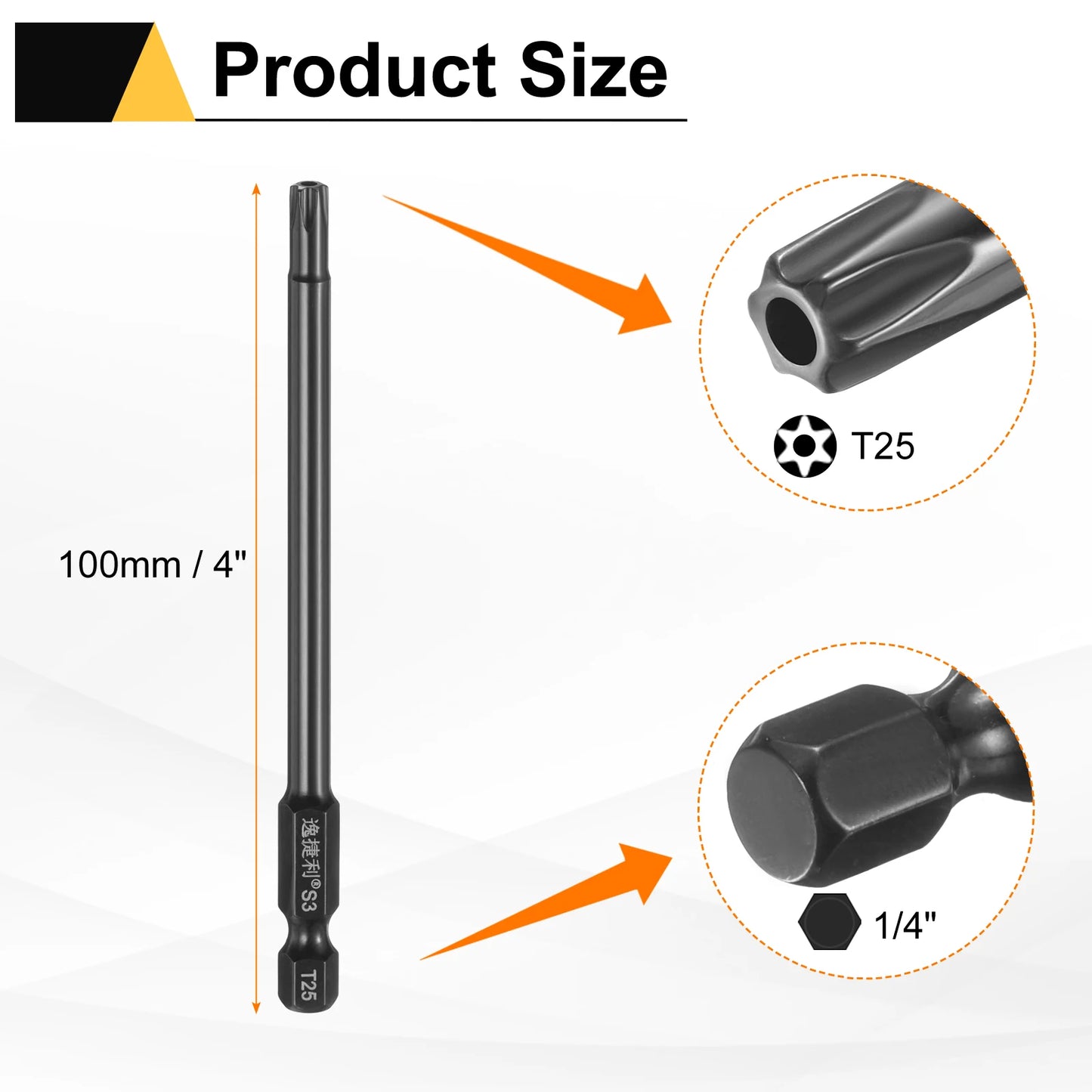3pcs T6 T7 T8 T9 T10 T15 T20 T25 T27 T30 T40 Torx Screwdriver Bit 1/4" Hex Shank 75mm/100mm Magnetic Tamper Proof Star Hex Bits
