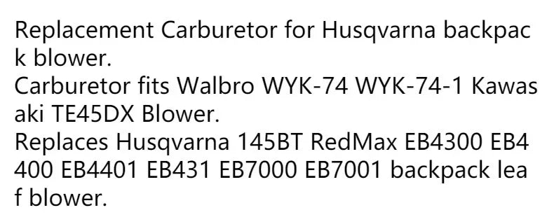 WYK-74 Carburettor Kit for TB43 1E40F-5 BC520 CG430 CG520 43CC 52CC EB4300 EB4400 EB4401 EB431 EB7000 EB7001 EBZ7001 Mower Carb