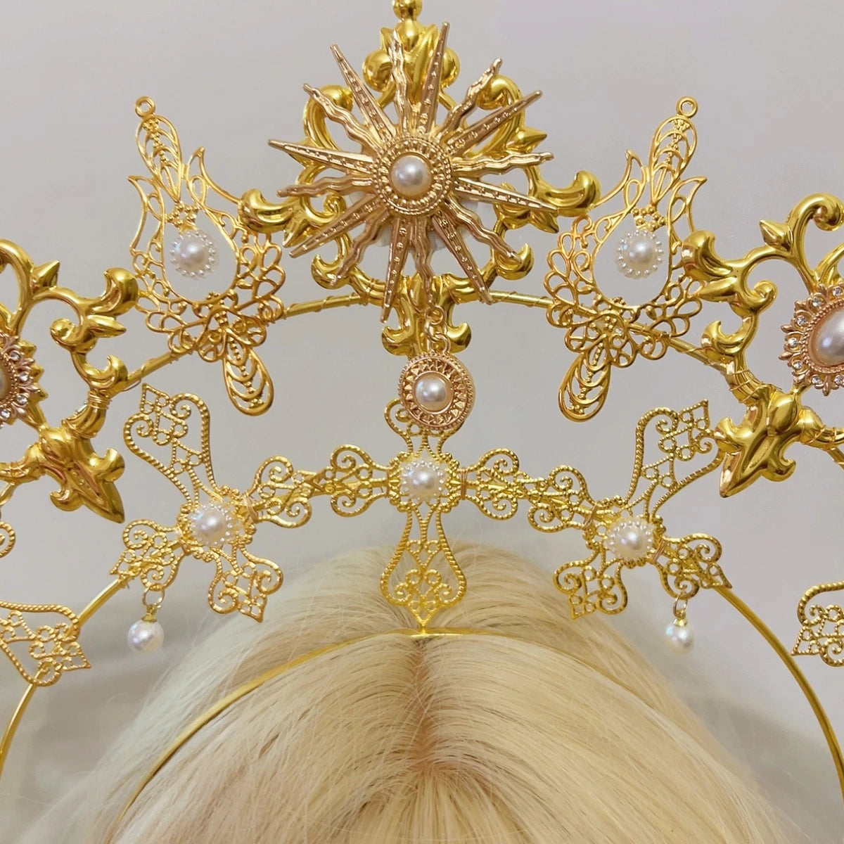 Handmade Halo Crown Headpiece Lolita Goddess KC Gothic Halo Crystal Crown Headband Hair Accessories