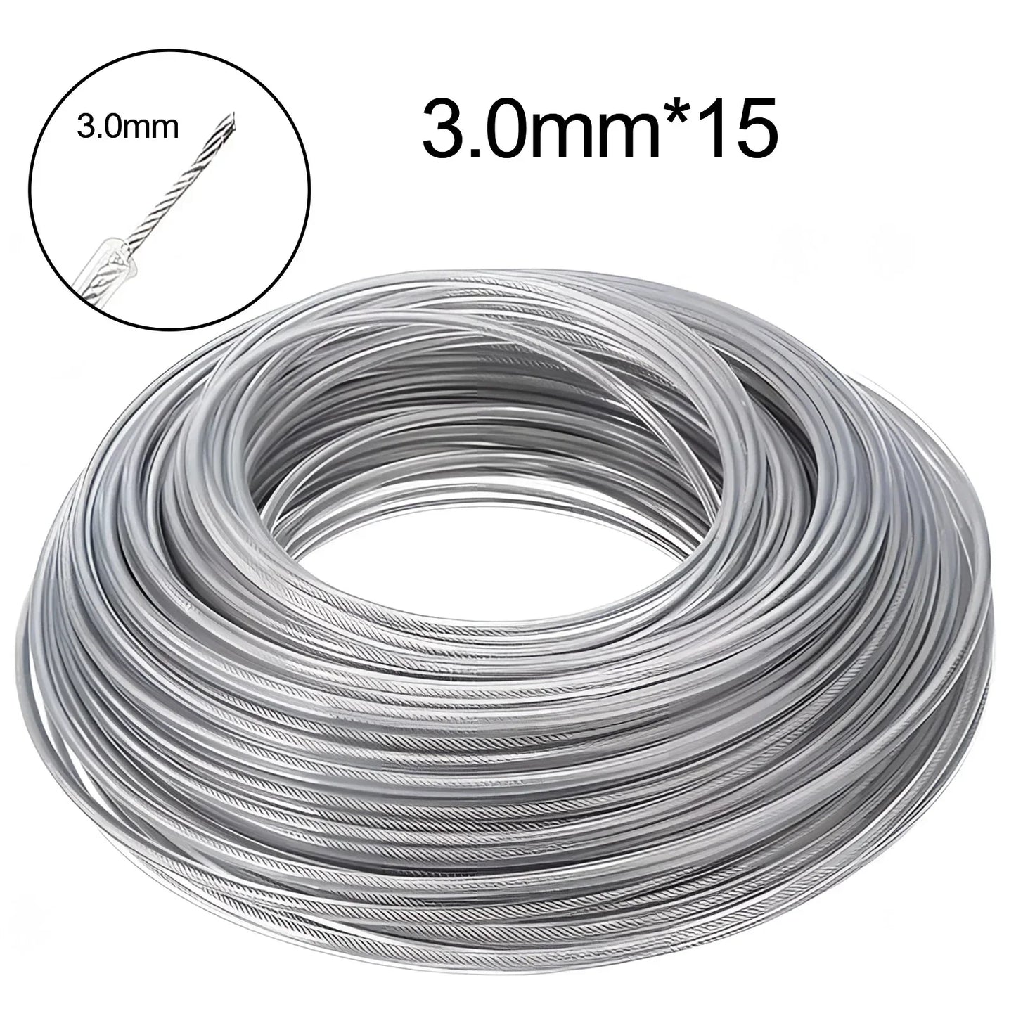 2.4/2.7/3.0/4.0mm*15m Steel Wire Nylon Grass Trimmer Line Brushcutter Trimmer Rope Lawn Mower Cord Durable Steel Trimmer Line