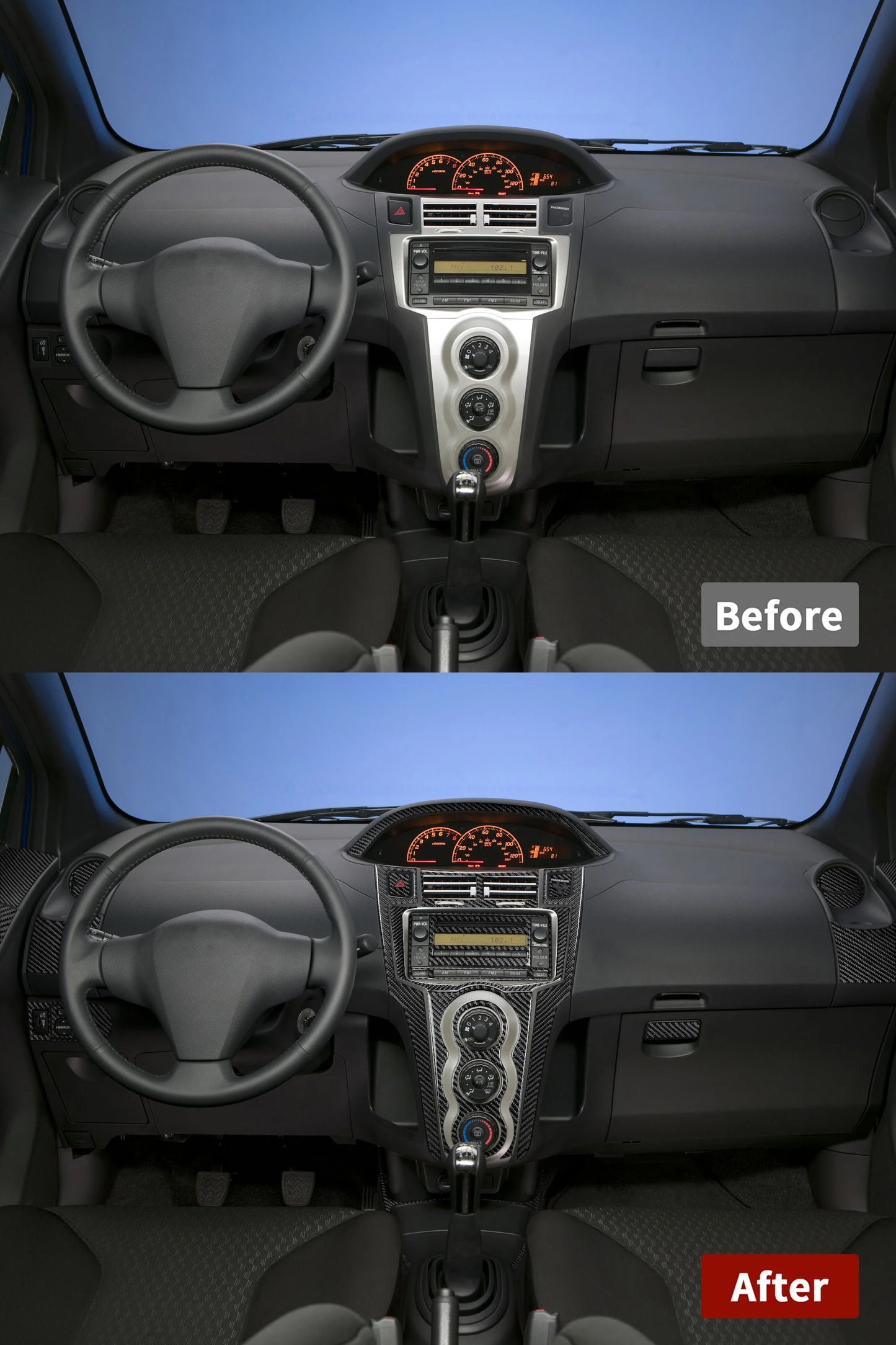 For Toyota Yaris 2006-2011 Carbon Fiber Central Control AC CD Air Outlet Gear Shift Panel Cover Trim Set Car Accessories Sticker
