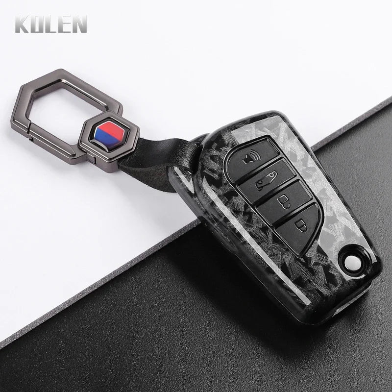 For Toyota Camry RAV4 Forturner Hilux Auris Corolla Avensis Verso Yaris Aygo Scion TC ABS Carbon Fiber Style Car Key Case Cover