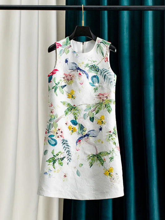 Luxury Beaded Sleeveless Mini Dress for Women – Chinese Style Floral Embroidery Crystal Rhinestone Summer Party Dress