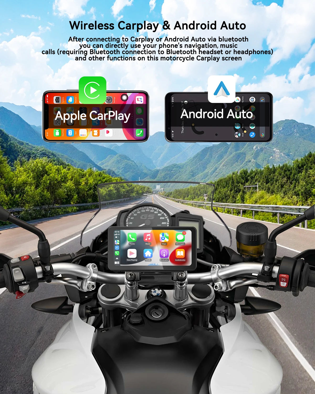 Spedal CL871B 6.25" Motorcycle CarPlay & Android Auto Screen — Waterproof, Quick-Release Mount for BMW Motorcycles