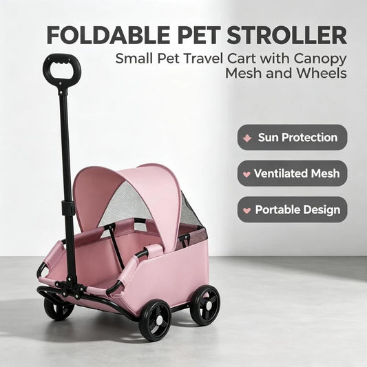 Foldable Push-Pull Pet Stroller - Portable Dog & Cat Cart
