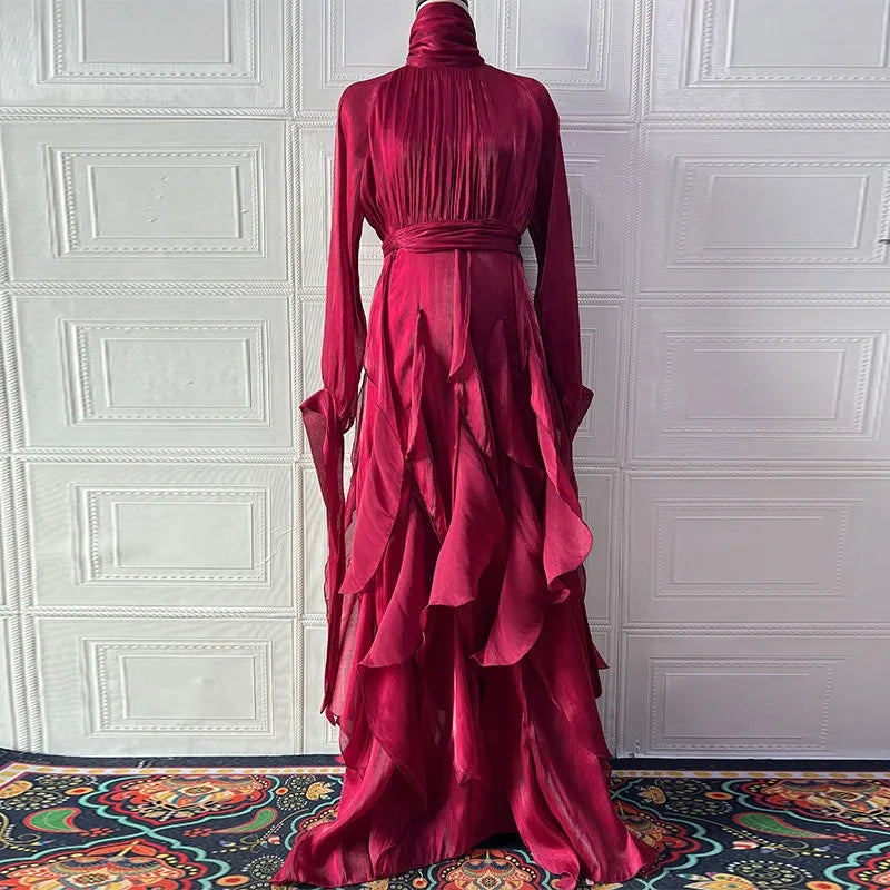 Eid Women Party Dress Muslim Abaya Ruffle Jalabiya Ramadan Long Dresses Autumn Vestidos Largos Arab Long Robe Morocco Kaftan