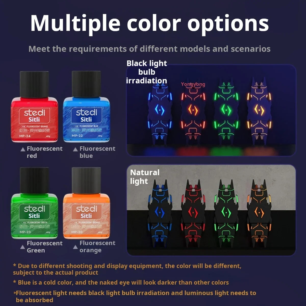 Stedi MP-20~29 40g Water-based Fluorescent Panel Liner Paint for Gundam Model Building Fluorescent Ink Panel Line Accent Color