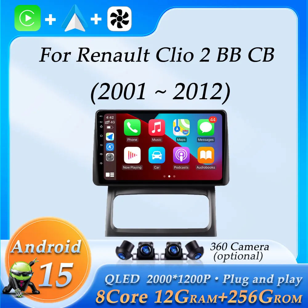 Android Car Stereo for Renault Clio 2 BB CB (2001–2012) — Wireless CarPlay, GPS, DSP, WiFi