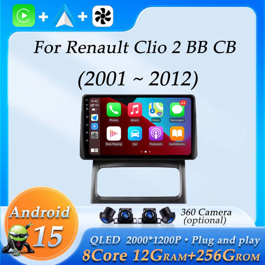 Android Car Stereo for Renault Clio 2 BB CB (2001–2012) — Wireless CarPlay, GPS, DSP, WiFi