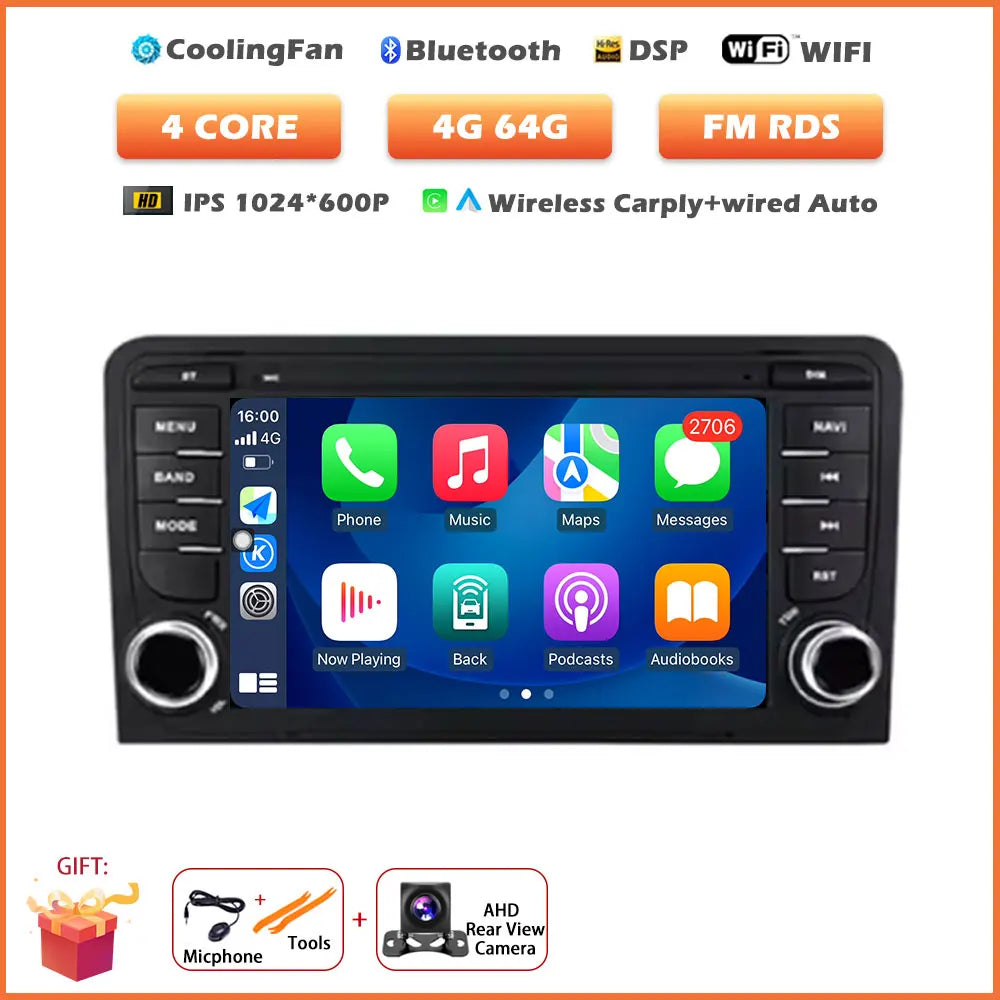Car Stereo with Apple CarPlay & Android Auto, Compatible with Audi A3 8P, RS3 Sportback & S3 8P