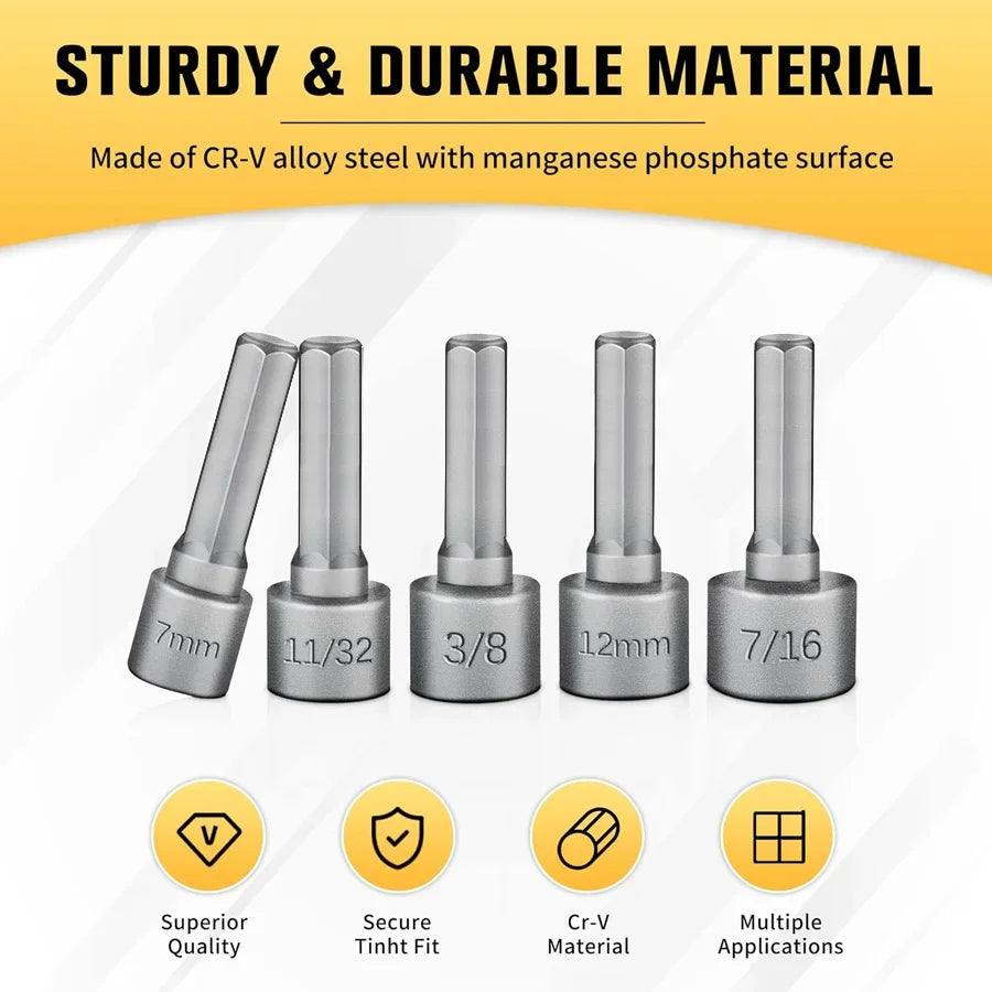 9 Pieces/14 Pieces Strong Socket Hex Wrench Hexagonal Handle Screwdriver Socket Extension Rod Pneumatic Screwdriver Insert
