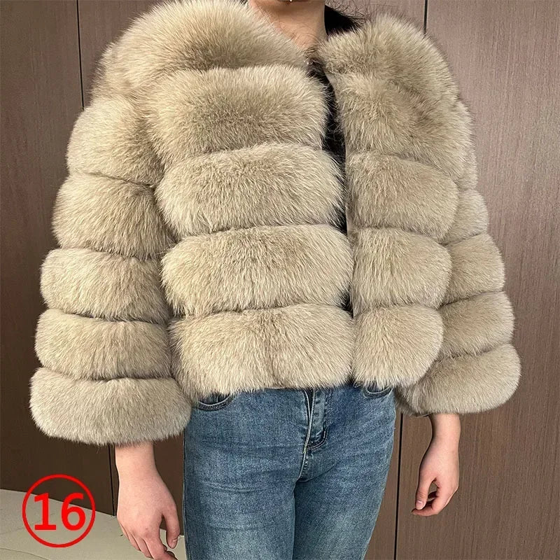 Women's Fox Fur Coat with Detachable Sleeves