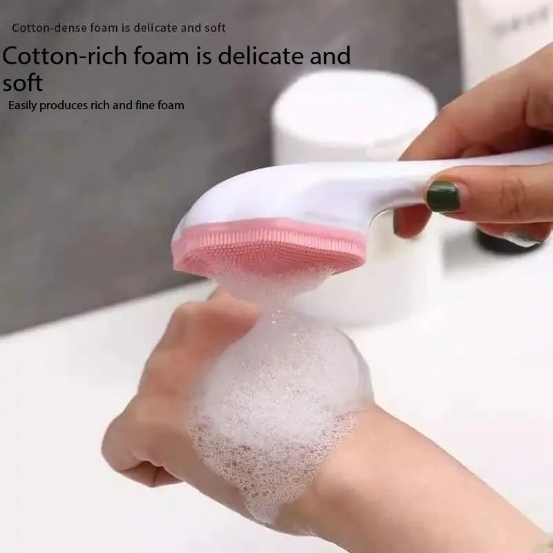 Facial Cleanser Massage Brush with Long Handle, Cat Paw Brush Head, Silicone Soft Hair, Gentle Facial Cleaning Tool.