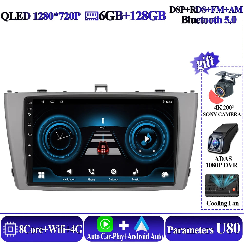Android 16 8 core Carplay For Toyota Avensis T27 2009-2015 Car Multimedia Player 5G Wifi High-performance 7862 CPU Touch Display
