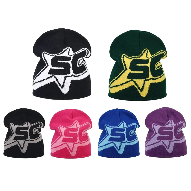 Y2K Letter Knit Beanie, Warm Ski Hat