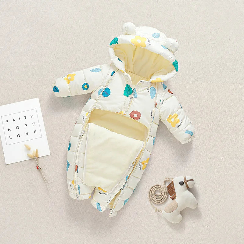 Baby Velvet-Lined Printed Jumpsuit - Thick Winter Romper 3-24 Months - photo 18
