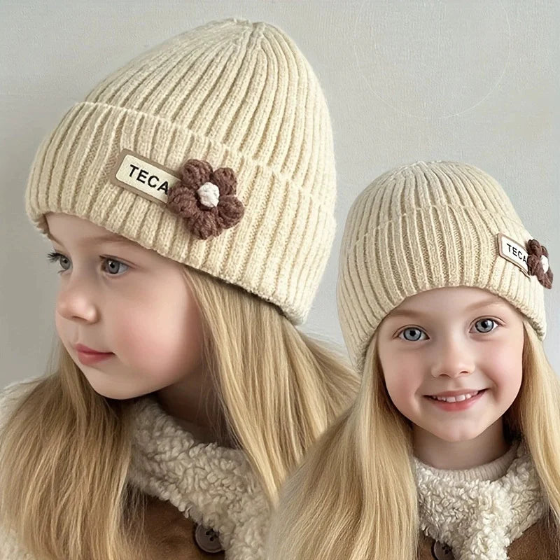 Baby Girl Flower Print Knit Beanie - Warm Infant Winter Hat - photo 3