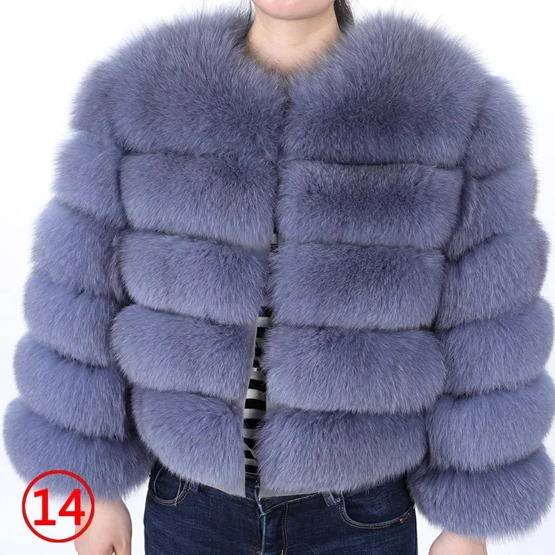 Women's Fox Fur Coat with Detachable Sleeves