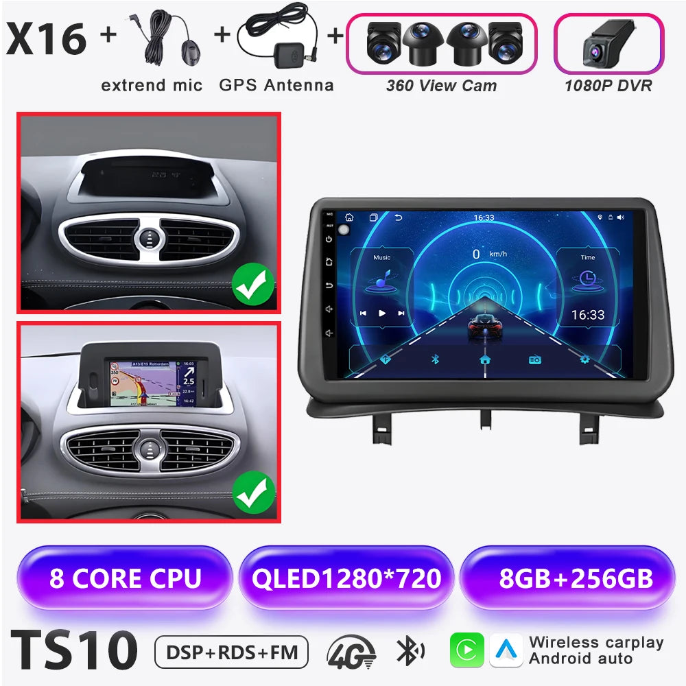 Android 16 Auto Car Radio For Renault Clio 3 2005-2014 Wireless CarPlay 4G Multimedia Player Navigation GPS Autoradio BT No 2din