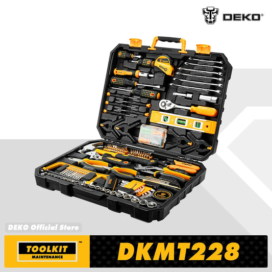 DEKOPRO 228-Piece Home Tool Kit – Socket Wrench Set, Hand Tools & Auto Repair Combination with Plastic Toolbox Storage Case