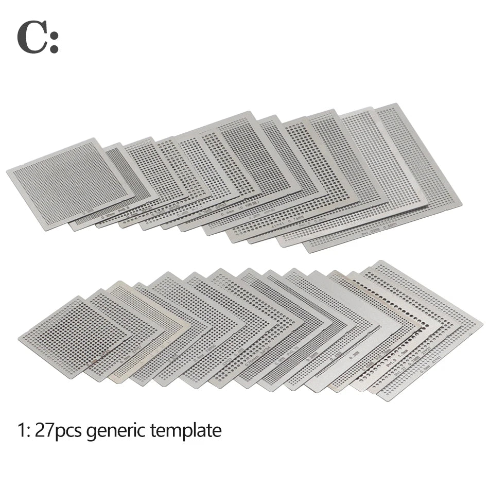 27Pcs /16pcs/10pcs BGA general template Universal Direct Heated Stencils For SMT SMD Chip Rpair and easy support