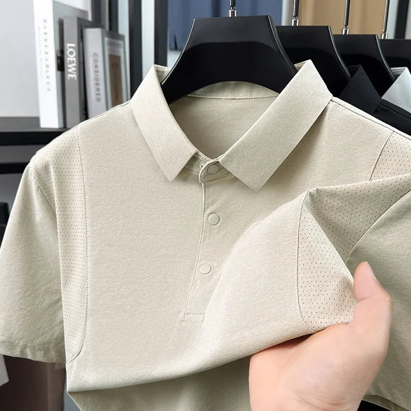 Men's Mesh-Spliced Polo - Breathable Short Sleeve, Casual Lapel
