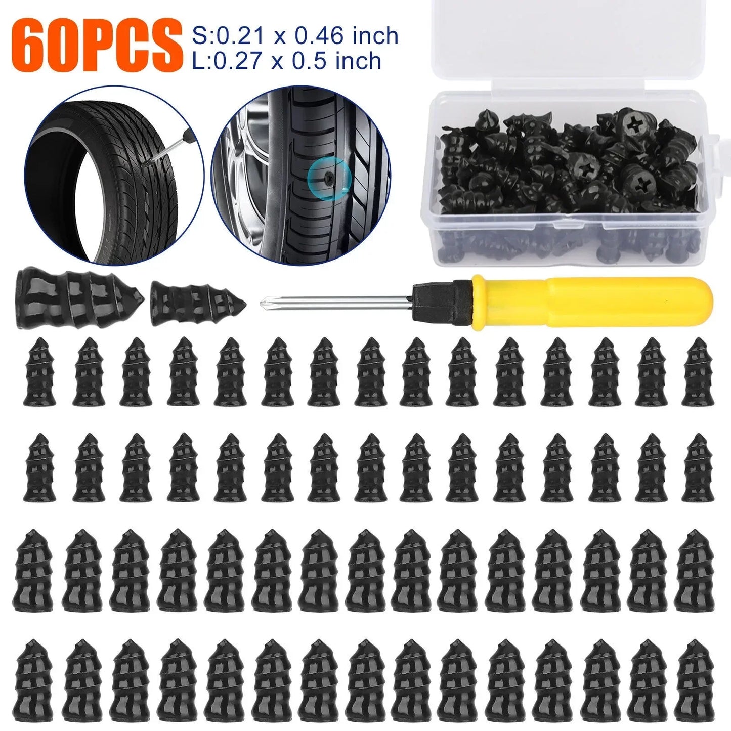61x Car Tubeless Vacuum Tyre Puncture Repair Kit With Screwdriver & Convenient Storage Box Screw Nails Tire Patch Plug Fix Tools