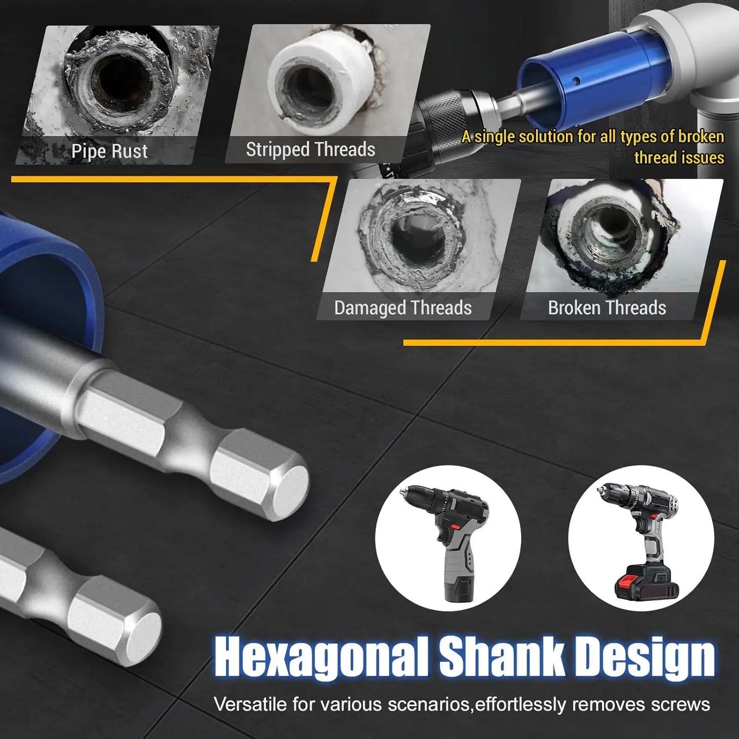Faucet Angle Valve Broken Wire Extractor 1/2 3/4 1 Inch Broken Pipe Extractor Tool Head Screw Extraction Angle Valves Remove