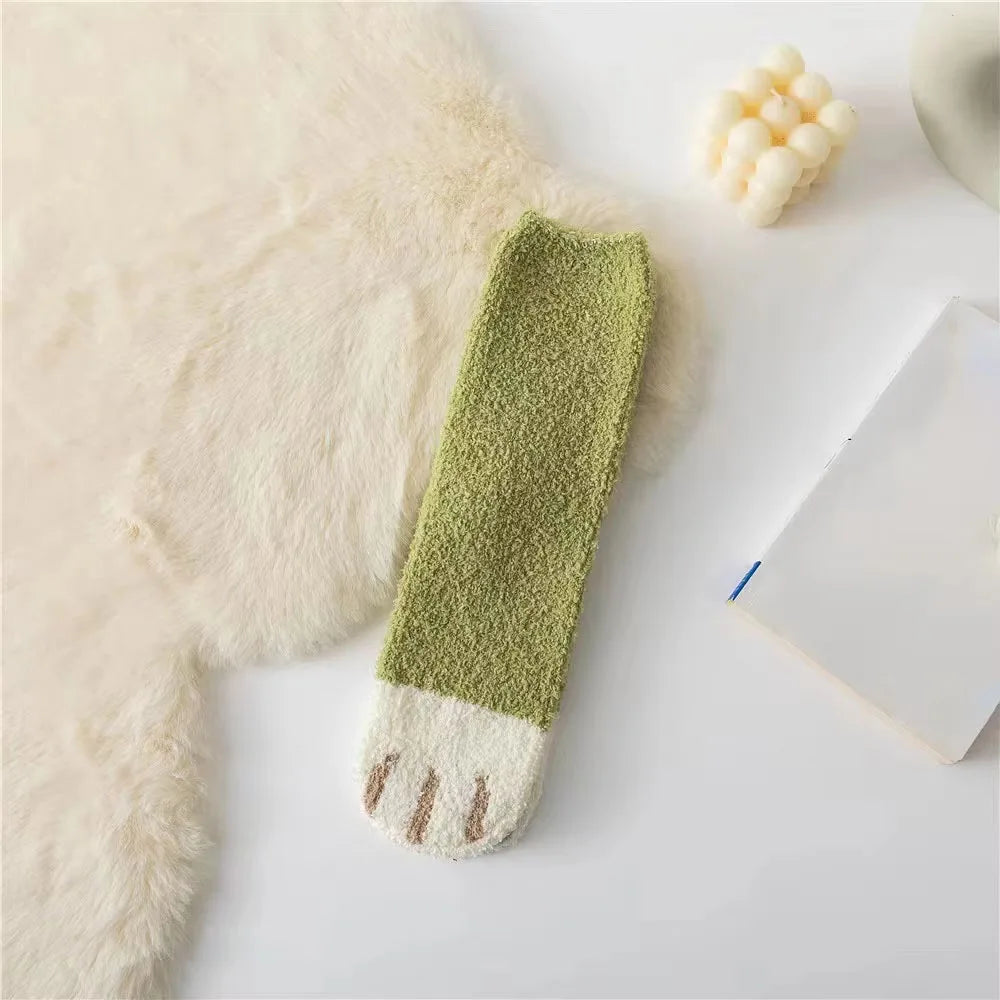 Women's Cat Paw Coral Velvet Socks